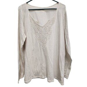 Maurices Womens Tunic Top Size 2X Cream Lace Long Sleeve V-Neck Casual BOHO